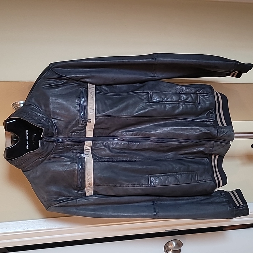 Zara Men 100% Leather Jacket- XL - Vintage Blue